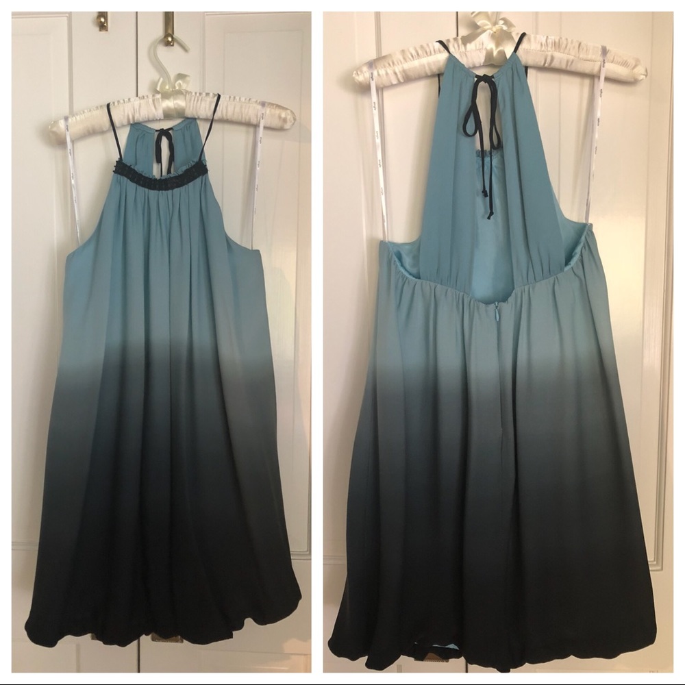 Sleeveless Halter Bubble Dress in Blue to Black Ombré
